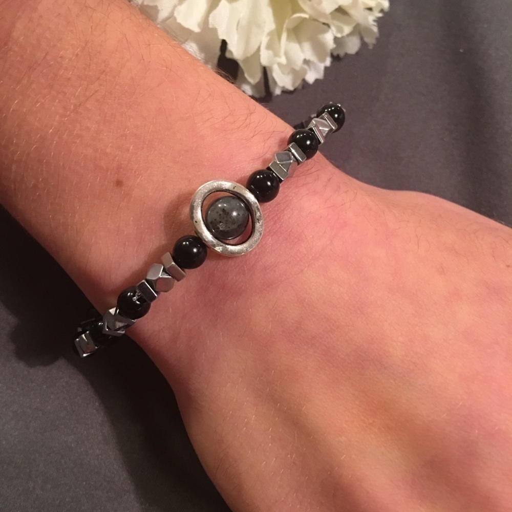 Beautiful fidget gemstone jasper/hematite bracelet - Picture 3 of 6